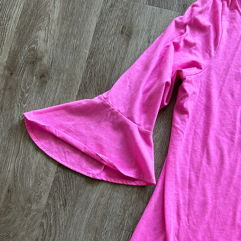 Lilly Pulitzer Fontaine 3/4 Sleeve Top Pink Small Bell Sleeve Boatneck - Picture 3 of 5